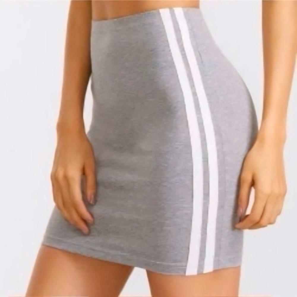 Gray White Side Stripe Mini Skirt Y2K Sporty S
